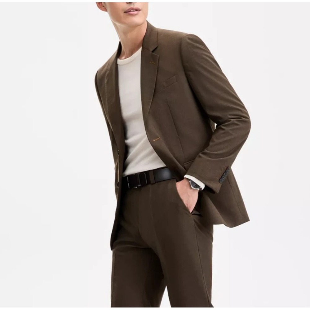 Hugo by Hugo Boss Mens Modern fit Jacket Blazer 36S Brown Solid Wool